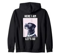 Here I Am Let's Go - Grafica Divertente per Cani Felpa con Cappuccio
