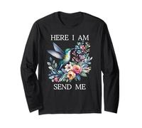 Here I Am Send Me Isaiah 6:8 Bible Christian Mom Hummingbird Maglia a Manica