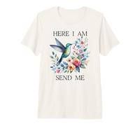 Here I Am Send Me Scripture Isaiah 6:8 Christian Hummingbird Maglietta Premium