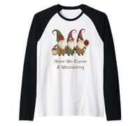 Here We Come A Wassailing Cute Allegro Inverno Gnomi Maglia con Maniche Raglan