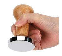 HERECHR Tamper per caffè 53mm, Barista Caffettiera da espresso con manico in legno e base piatta in acciaio inox 304, Pressino Espresso