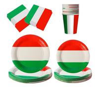 HEREER Decorazioni per feste italiane, 50 pezzi, motivo: bandiera italiana, piatti di carta verde, bianchi e rossi, piatti da dessert, tazze e tovaglioli per forniture per feste italiane