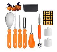 Herefun Kit di Zucca di Halloween,9 Pezzi Robusto Strumento di Acciaio Inossidabile con Professionale Kit di Stencil di Zucca per,Kit di Intaglio di Zucca di Halloween(Arancione)