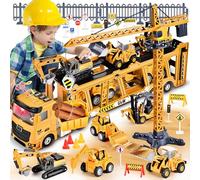 Herefun Set di giocattoli per veicoli da cantiere, per bambini, grandi gru, veicoli da costruzione per bambini, giocattolo per il trasporto di auto, giocattolo a partire dai 3 anni, regalo per ragazzi