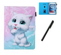 HereMore 10.1 Pollici Custodia Universale con Penna, Cover Protettiva Antiurto con Supporto per Huawei MediaPad T3/T5 10, Samsung Tab A 10.1, iPad 10.2",Lenovo Tab M10/E10,YOTOPT 10 Pollici, Gatto