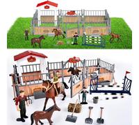 Herenear Cavallo Giocattolo Fattoria Set con Recinto Figurine, 55 Pezzi Cavallo Stabile Set di Fattorie Scuderia Cavalli Giocattolo, Stalla Cavallo Fienile Set Regali di Natale Compleanno per Bambini