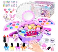 Herenear Kit Unghie e Trucchi per Bambina - Set Gioco con Smalti Lavabili, Asciuga Unghie Regalo Natale di Compleanno per 6-12 Anni (Viola)