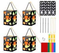 Herenear Set da 4 pezzi per lanterne per bambini, lanterne di San Martino, lanterne di animali della foresta con LED ed effetto vetro colorato, sfilata di lanterne di San Martino (Raccoon and Owl)