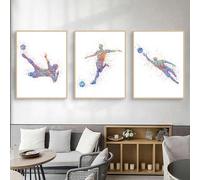 Herfair Set di 3 poster moderni colorati da calcio, in bianco e nero, stampa artistica da parete, per cameretta dei bambini, per ragazzi e ragazzi, senza cornice (calcio colorato, 40 x 50 cm)