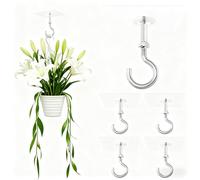 HerFarCai Confezione da 5 ganci adesivi da soffitto, senza trapano, possono contenere fino a 13,6 kg, resistenti, in acciaio inox, per appendere piante, luci, campanelli a vento e lanterne