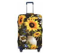 HerfsT Copertura elastica lavabile per valigie con stampa di girasoli e camomilla, antipolvere, protezione per bagagli da viaggio, adatta per 45-81 cm, Nero , M