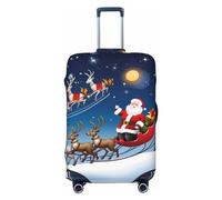 HerfsT Merry Christmas - Copertura per valigia, con stampa a slitta di Babbo Natale, renna, elastica, lavabile, antipolvere, per viaggi, adatta per 45-81 cm, Nero , XL