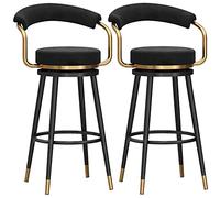 HerfsT - Set di 2 sgabelli da bar con braccioli e schienale girevole, seduta in velluto e struttura nera con poggiapiedi in metallo, sgabello da bar moderno per bancone da cucina (dimensioni: 75 cm