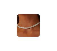HERIER Collana tennis da donna placcata in oro 14 K o argento con strass collana girocollo delicata zirconia taglio catena di diamanti finti 3 mm, Small, Ottone, Zirconia cubica