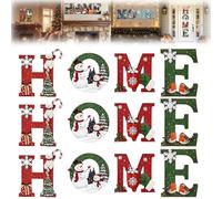 Heritage Holiday Home Sign Christmas Theme Home Letter Ornament Set, 4 PCS Winter Wood Wall Christmas Decor, Rustic Theme Xmas Hanging Ornament Family Welcome Sign Table Shelf Centerpiece Gift