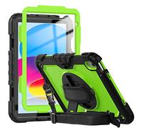 Herize Case Compatible with iPad iPad 11 inch (A16) 2025/10.9 inch (10th Generation) 2022 Aesthetic Green with Screen Protector | Shockproof Cover W/Stand Handle Grip Shoulder Strap