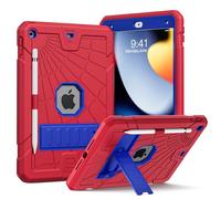 Herize Custodia per iPad di 9a generazione con supporto e portamatite, Custodia protettiva per bambini per iPad da 10,2 pollici 7a, 8a e 9a generazione 2019 2020 2021, design fresco a ragnatela rossa