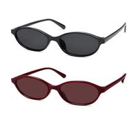 HERJOUR Occhiali da sole Ovali Retrò Donna Y2K Moda Occhiali da sole Slim Designer AR82253, 06 nero + bordeaux, M