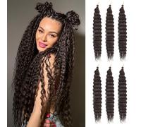 Herkeymidy Ocean Wave Crochet Hair 6 Packs 22 Inch Deep Wave Wavy Braiding Hair Crochet Synthetic Braids Hair Extension For Black Women (4#)