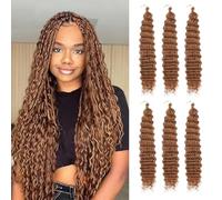 Herkeymidy Ocean Wave Crochet Hair 6 Packs 22 Inch Deep Wave Wavy Braiding Hair Crochet Synthetic Braids Hair Extension For Black Women (30)