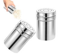 HERKINDNESS 2 Pezzi Dispenser con Fori per Zucchero, Piccole Dimensioni Agitatore per Spezie in Acciaio Inossidabile, 7,9 × 5,3 cm, Design con Tappo a Vite, per Cucina, Sala Da Pranzo