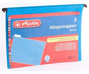 Herlitz-Cartellina portadocumenti a sospensione, formato A4, confezione da 5 pezzi, colore: blu