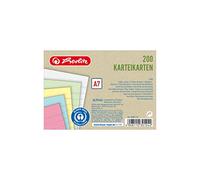 herlitz Cartoncini A7 a righe, 40 pezzi, colore: rosa, blu, verde, bianco e giallo, 170 g/m², senza legno, confezione da 200, per scuola, studio e ufficio