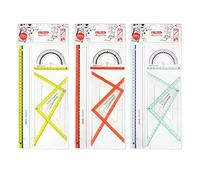 herlitz Geometry Set, Kit Scuola 4 Unità, 2 Squadre, Righello, Goniometro, in Colori Assortiti per Destrimani e Mancini, Plastica Resistente a Urti, 11368222