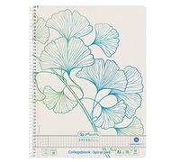 Herlitz Greenline Ginkgo 50033485 - Blocco a spirale, formato A4, 70 fogli, a quadretti con 2 margini, confezione da 5