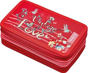 Herlitz - TriCase Vintage Love astuccio per la scuola a 3 piani, 31 accessori, 19 x 11.5 x 7 cm