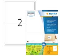 HERMA 10735 - Etichette riciclate, 80 fogli, 199,6 x 143,5 mm, 2 fogli A4, 160 pezzi, autoadesive, stampabili, opache, in carta riciclata, colore: bianco naturale