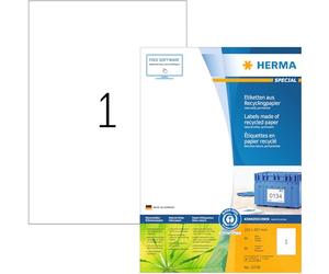 HERMA 10738 Etichette riciclate, 80 fogli, 210 x 297 mm, 1 foglio A4, 80 pezzi, autoadesive, stampabili, opache, in carta riciclata, colore bianco naturale