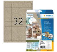 HERMA 10752 - Etichette universali in carta erba, 20 fogli, 48,3 x 33,8 mm, 32 fogli A4, 640 pezzi, autoadesive, stampabili, opache, in carta silphie bianca, colore marrone naturale