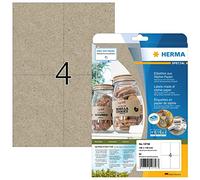 HERMA 10756 - Etichette universali in carta erba, 20 fogli, 105 x 148 mm, 4 fogli A4, 80 pezzi, autoadesive, stampabili, opache, in carta silphie bianca, colore marrone naturale