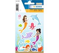 HERMA 15590 - Pellicola glitterata per bambini, motivo: principessa del mare, 11 pezzi, autoadesiva, permanente, per ragazze e ragazzi, multicolore