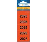HERMA 1685 adesivi con numeri annuali 2025 per raccoglitori, 100 pezzi, 60 x 26 mm, 5 per foglio, autoadesivi, opachi, adesivi di carta, colore rosso