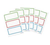 Herma 1791 - Etichette per libri scrivibili su tricolore, 18 pezzi, 76 x 35 mm, autoadesive, a righe, per scuola, bambini, ragazze, ragazzi, etichette adesive per libri, vuote, colorate, verde, rosso