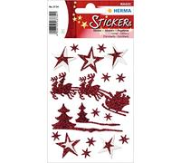 HERMA 18 adesivi natalizi, motivo: giro in slitta (18 adesivi, laminati, glitter), decorazioni natalizie, etichette adesive permanenti per Natale, regali, artigianato, calendario dell'Avvento,