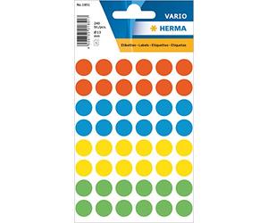 Herma 1831 - Etichette multiuso a pois permanenti, Ø 13 mm, colori assortiti