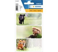 HERMA 1867 - Etichette per libri con motivo animali della foresta, 9 pezzi, 76 x 35 mm, autoadesive, a righe, per scuola, bambini, ragazze, ragazzi, multicolore