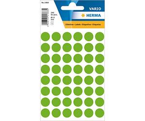 Herma 1868 - Etichette multiuso, diametro 13 mm, rotonde, permanenti, per etichettatura manuale, colore: verde brillante