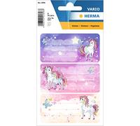 HERMA 1896 - Etichette per libri con unicorno, 6 pezzi, 76 x 35 mm, autoadesive, a righe, per scuola, bambini, ragazze, ragazzi, multicolore