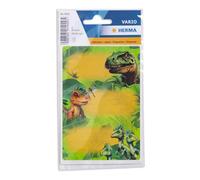HERMA 1909 - Etichette per libri con scritta Dino World, 9 pezzi, 76 x 35 mm, autoadesive, a righe, per scuola, bambini, ragazze, ragazzi, multicolore