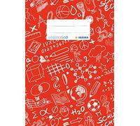 HERMA 19414 Copertine per quaderni, formato A5 Schoolydoo, colore rosso, 10 pezzi, copertine con etichetta, in pellicola di polipropilene resistente e lavabile, set di copertine per quaderni