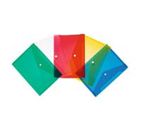 HERMA 20050 Cartelline portadocumenti A5 trasparenti colorate, confezione da 5, piccole buste con bottone automatico, buste di plastica per scuola, università, ufficio, viaggio, bianco, giallo, verde