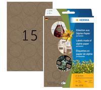 HERMA 2076 - Etichette multiuso in carta erbosa, rotonde, 24 fogli, Ø 32 mm, 15 pezzi per foglio, 360 adesivi, autoadesive, etichette per la casa, carta silfia, colore marrone naturale