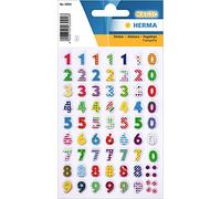 HERMA 3094 - Adesivi con numeri da 0 a 9, in materiale pietra dura (dimensione lettera 9 mm, 1 foglio), autoadesivi, permanenti, 63 etichette, multicolore