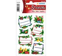 HERMA 3893 - Adesivi natalizi, 16 adesivi di carta, glitterati, decorazioni natalizie, etichette permanenti per Natale, regali, fai da te, calendario dell'Avvento, multicolore