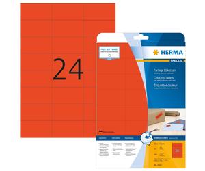 HERMA 4467 Self Adhesive Coloured Labels, 24 Labels per A4 Sheet, 20 Sheets, 70
