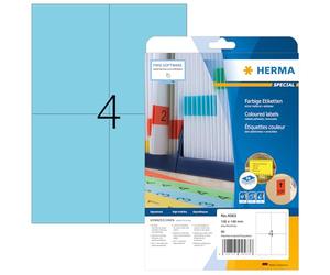 HERMA 4563 Etichette colorate DIN A4 rimovibili, set da 32 (105 x 148 mm, 640 fogli, opaco), autoadesive, stampabili, rimovibili e riadesive, 2.560 etichette adesive, blu